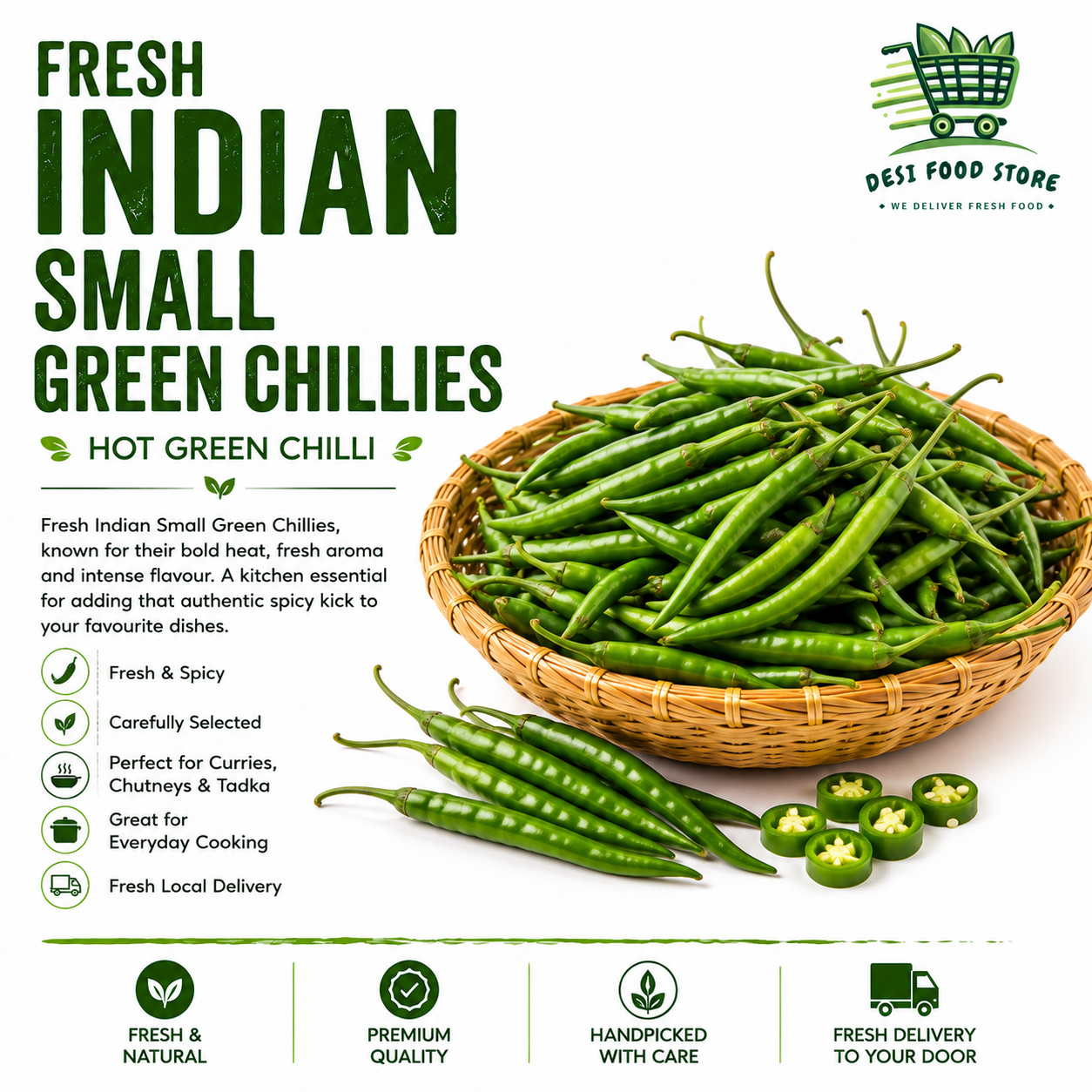 Fresh Indian Small Green Chillies (Thai Green Chilli)