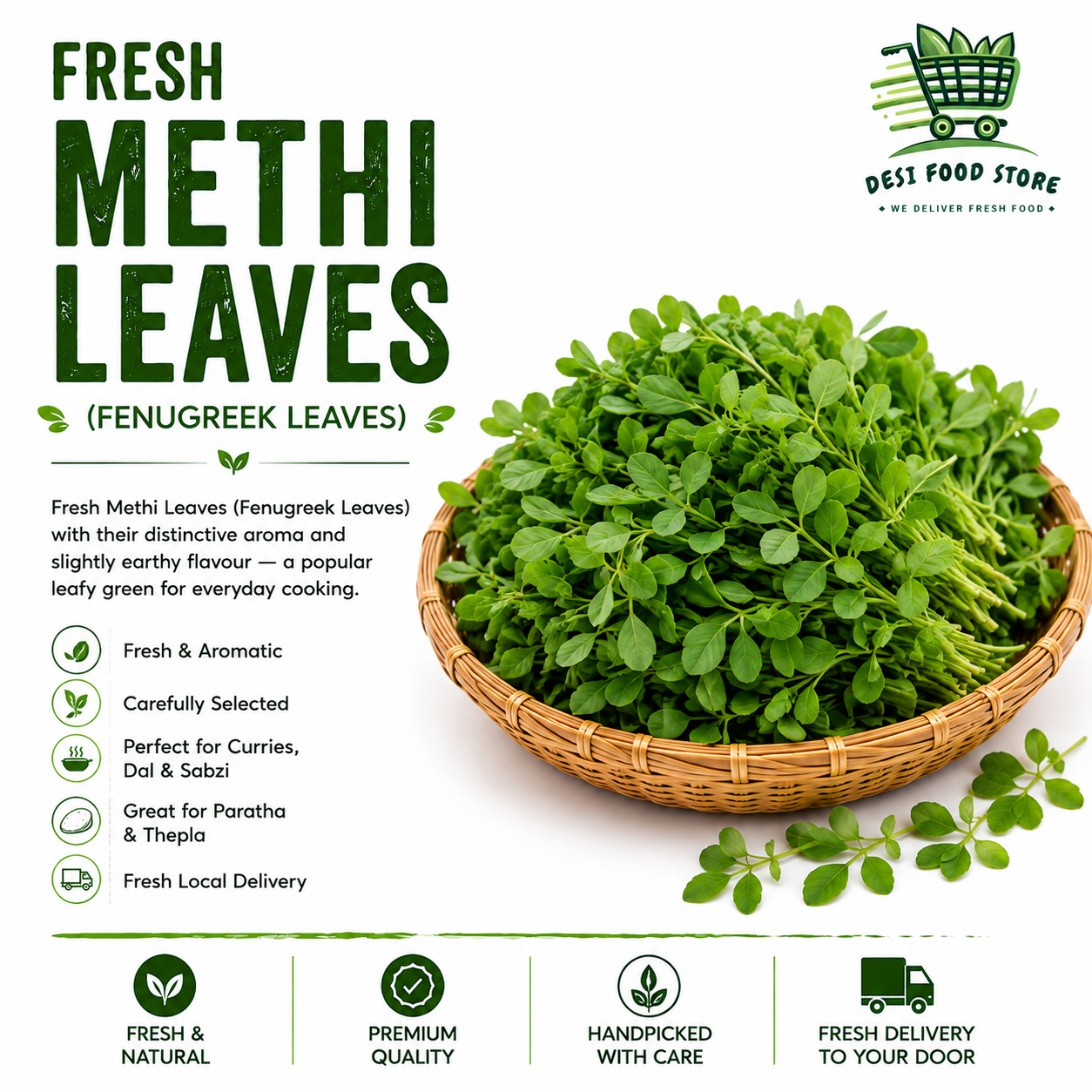 Fresh Methi Leaves (Fenugreek Leaves)
