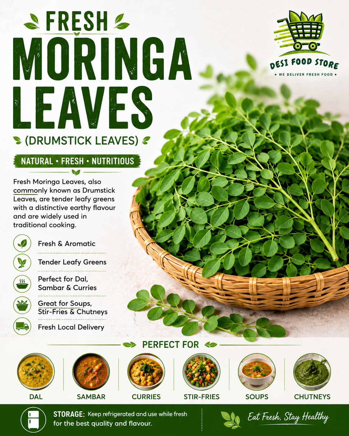 Fresh Moringa Leaves (Drumstick Leaves)