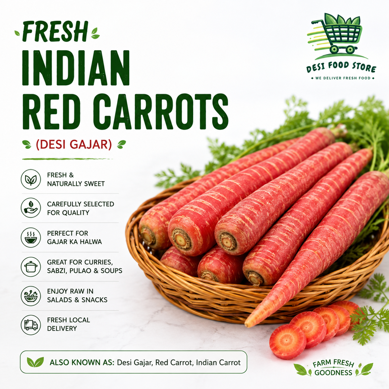 Fresh Indian Red Carrots (Desi Gajar)
