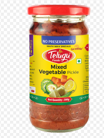 Telugu Foods Mixed Vegetable Pickle Without Garlic 300g