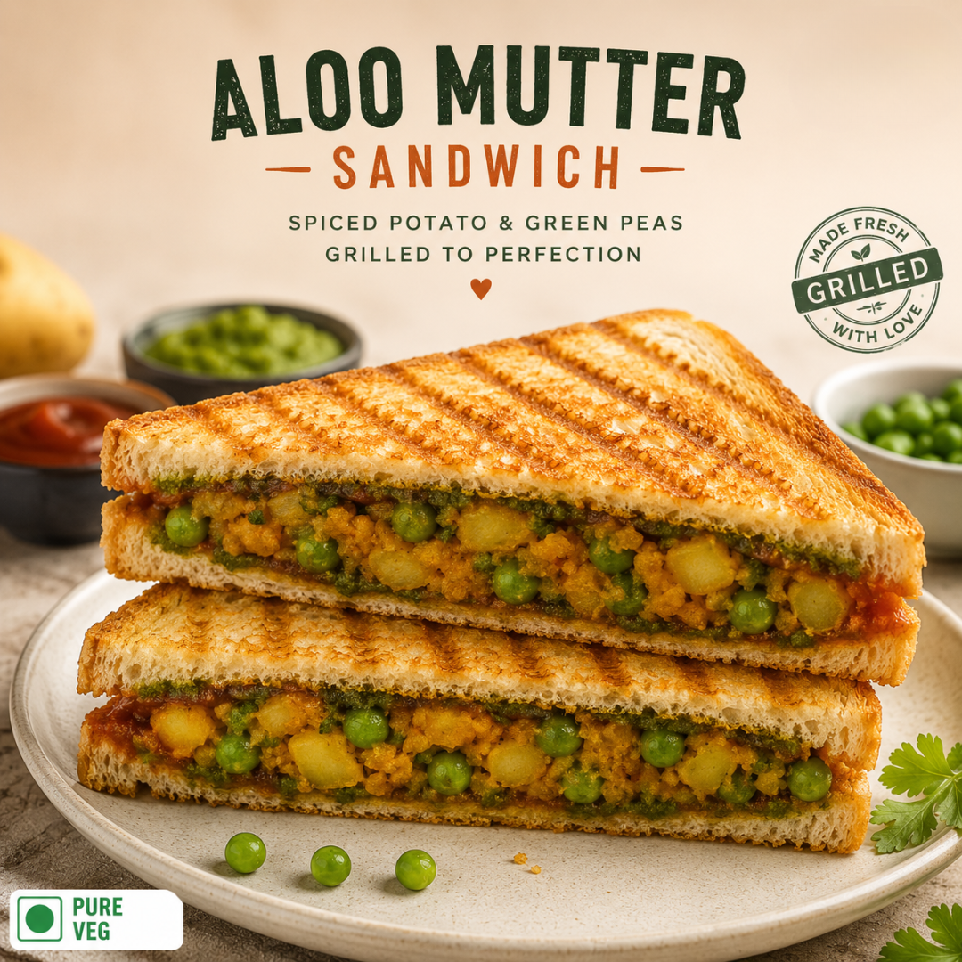 Aloo Mutter Sandwich | Spicy Potato & Green Peas Grilled Sandwich