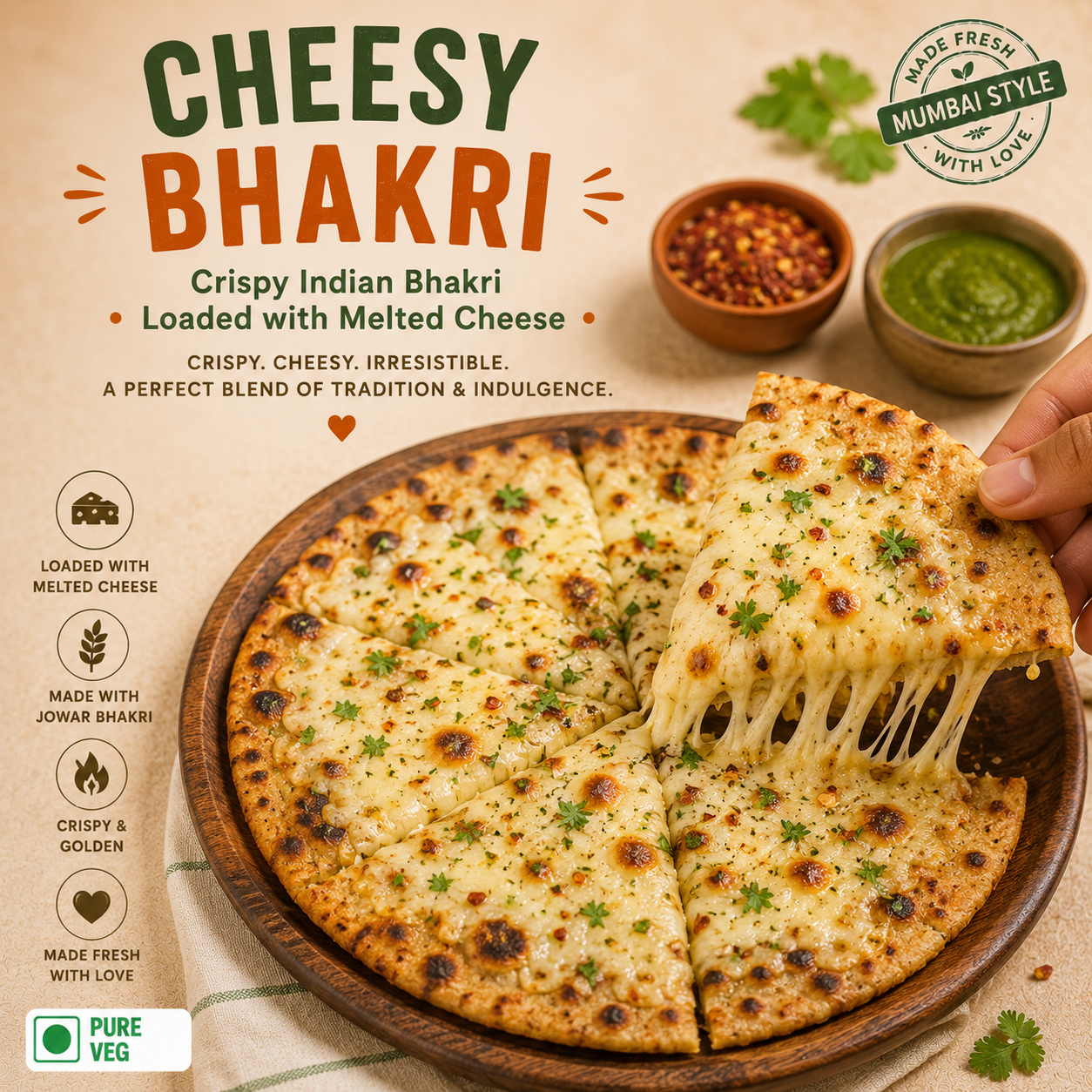 Cheesy Bhakri – Crispy Indian Bhakri Loaded with Melted Cheese
