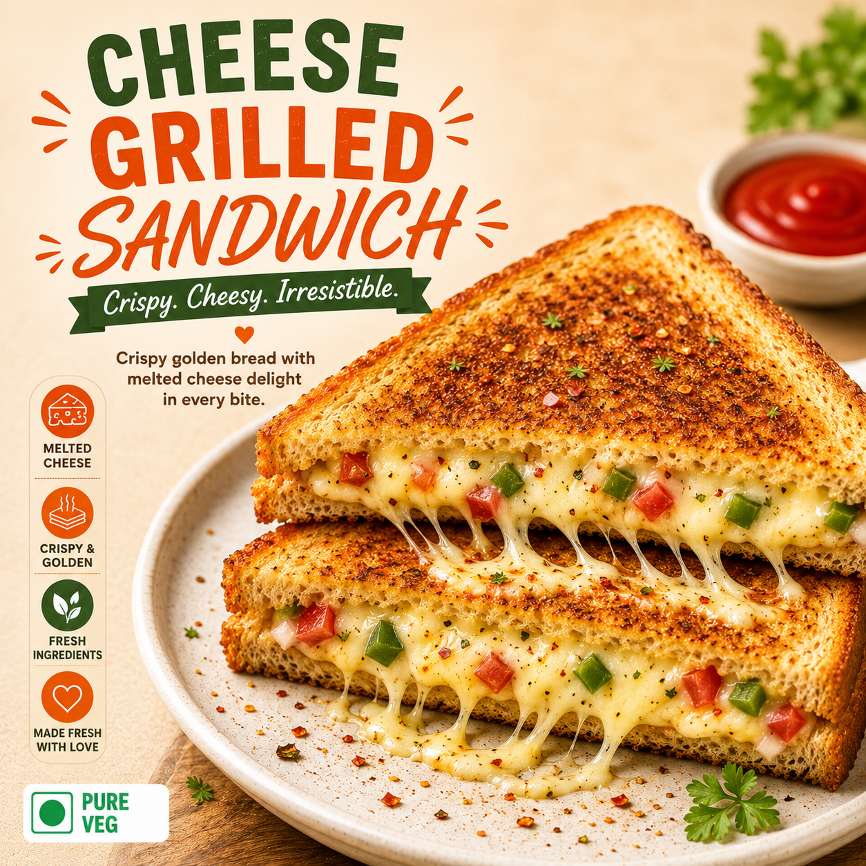 Cheese Grilled Sandwich – Crispy Golden Bread with Melted Cheese Delight
