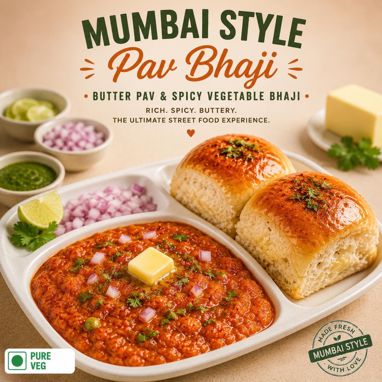 Mumbai Style Pav Bhaji | Butter Pav & Spicy Vegetable Bhaji